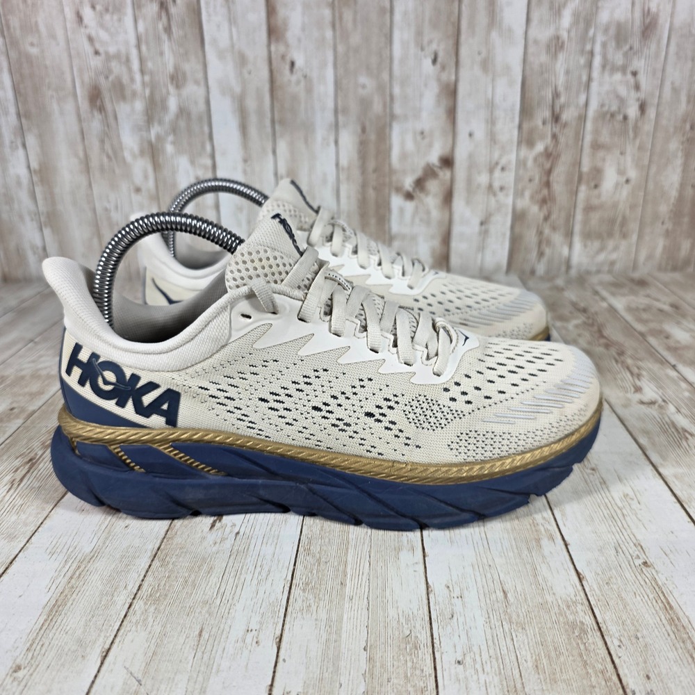 Hoka Athletic Shoes in Cream and Navy